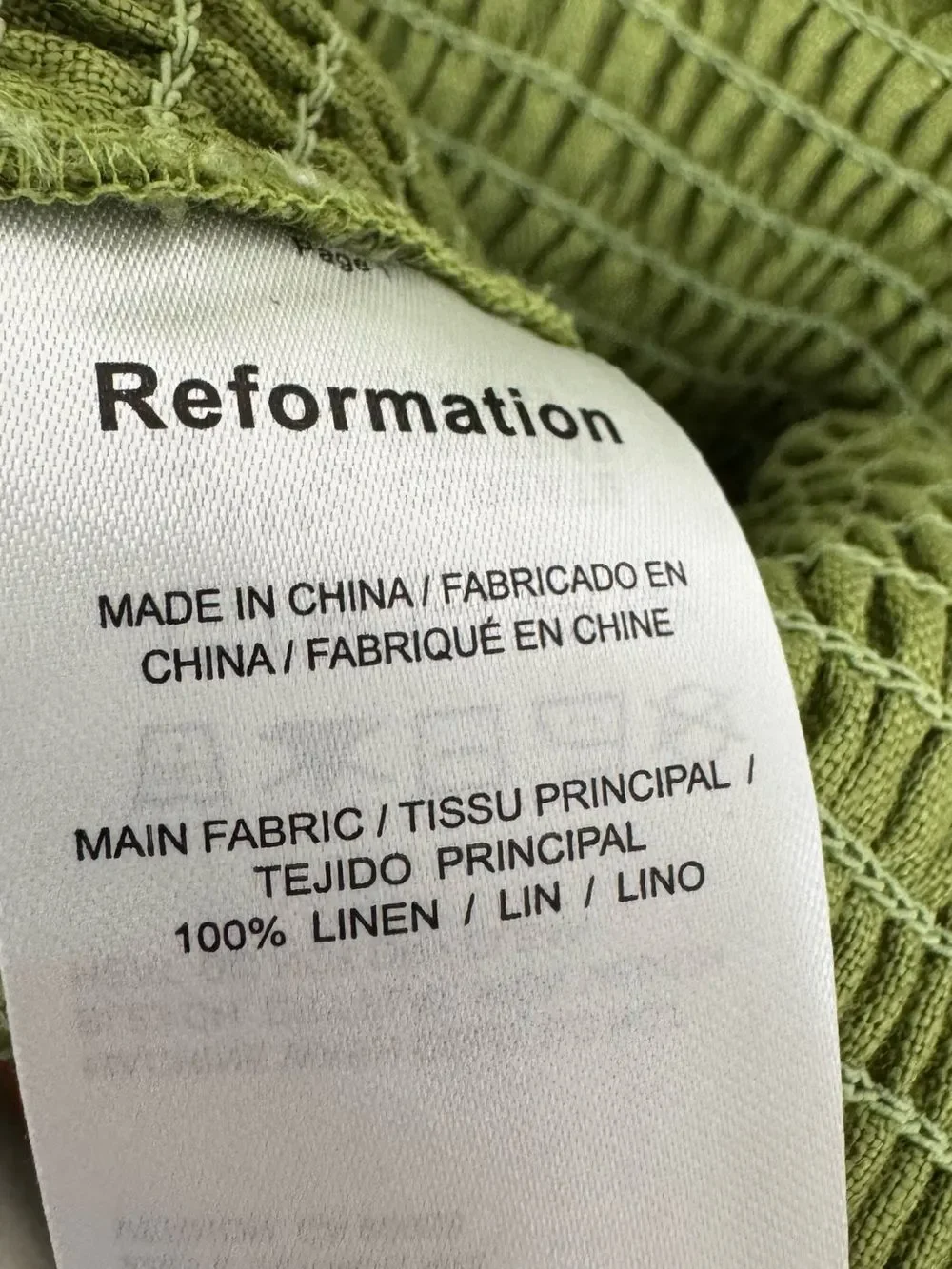 NWT REFORMATION Vera Linen two piece pant set in “avocado” green